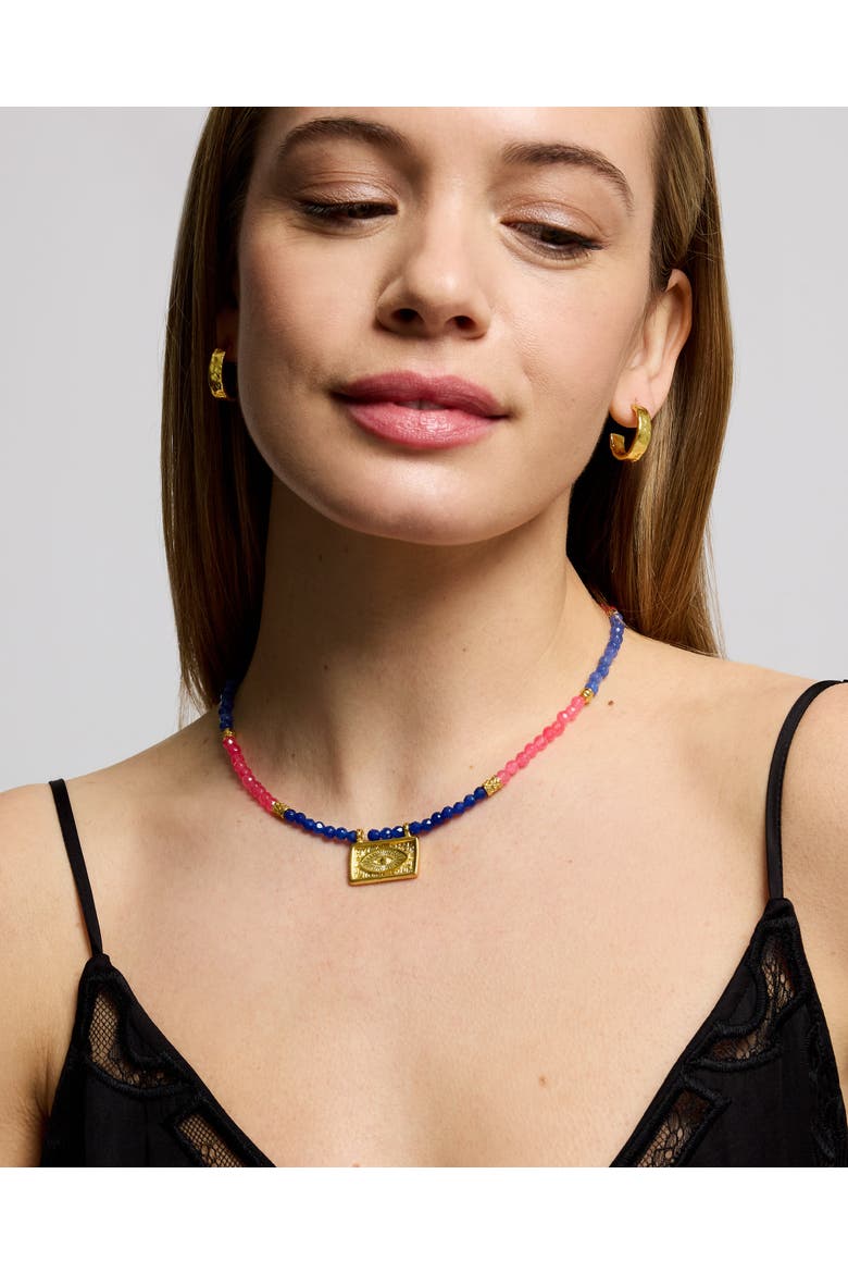 Arden Evil Eye Gemstone Beaded Necklace, Alternate, color, Gold