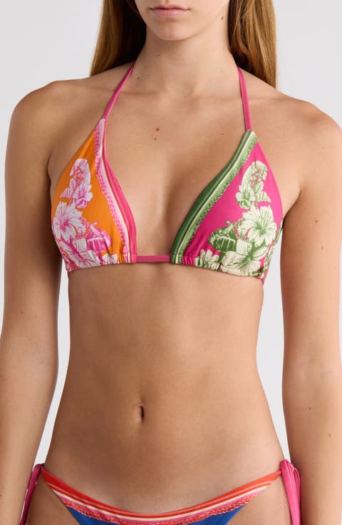 Floral Elegance Mixed Scarves Triangle Bikini Top