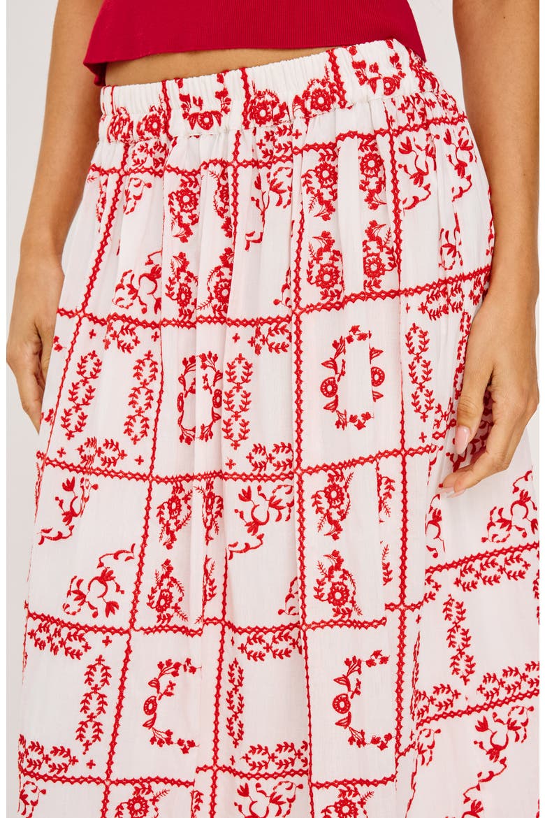 Dax Floral Embroidered Cotton Maxi Skirt, Alternate, color, IVORY RED HANDKERCHIEF