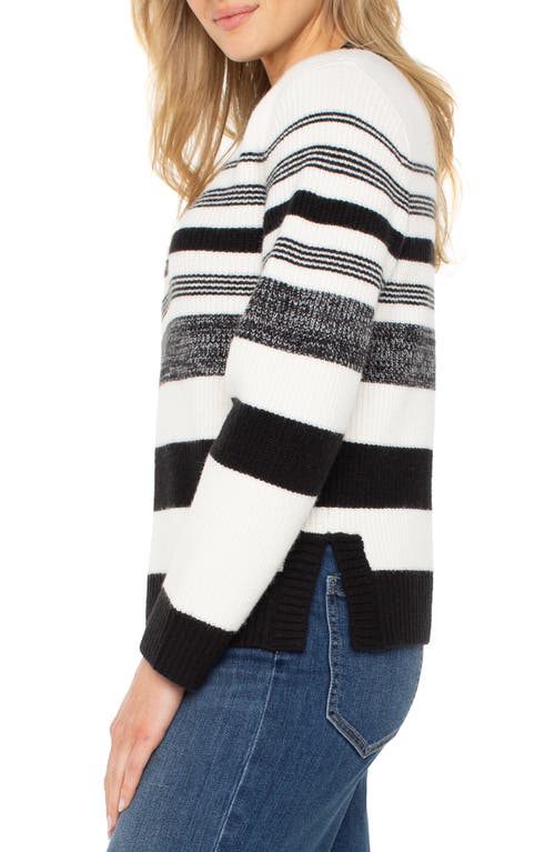 Liverpool Los Angeles Stripe V-neck Sweater In White