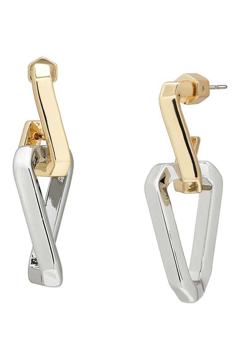 Double Hex Drop Earrings, Main, color, GOLD/ RHODIUM