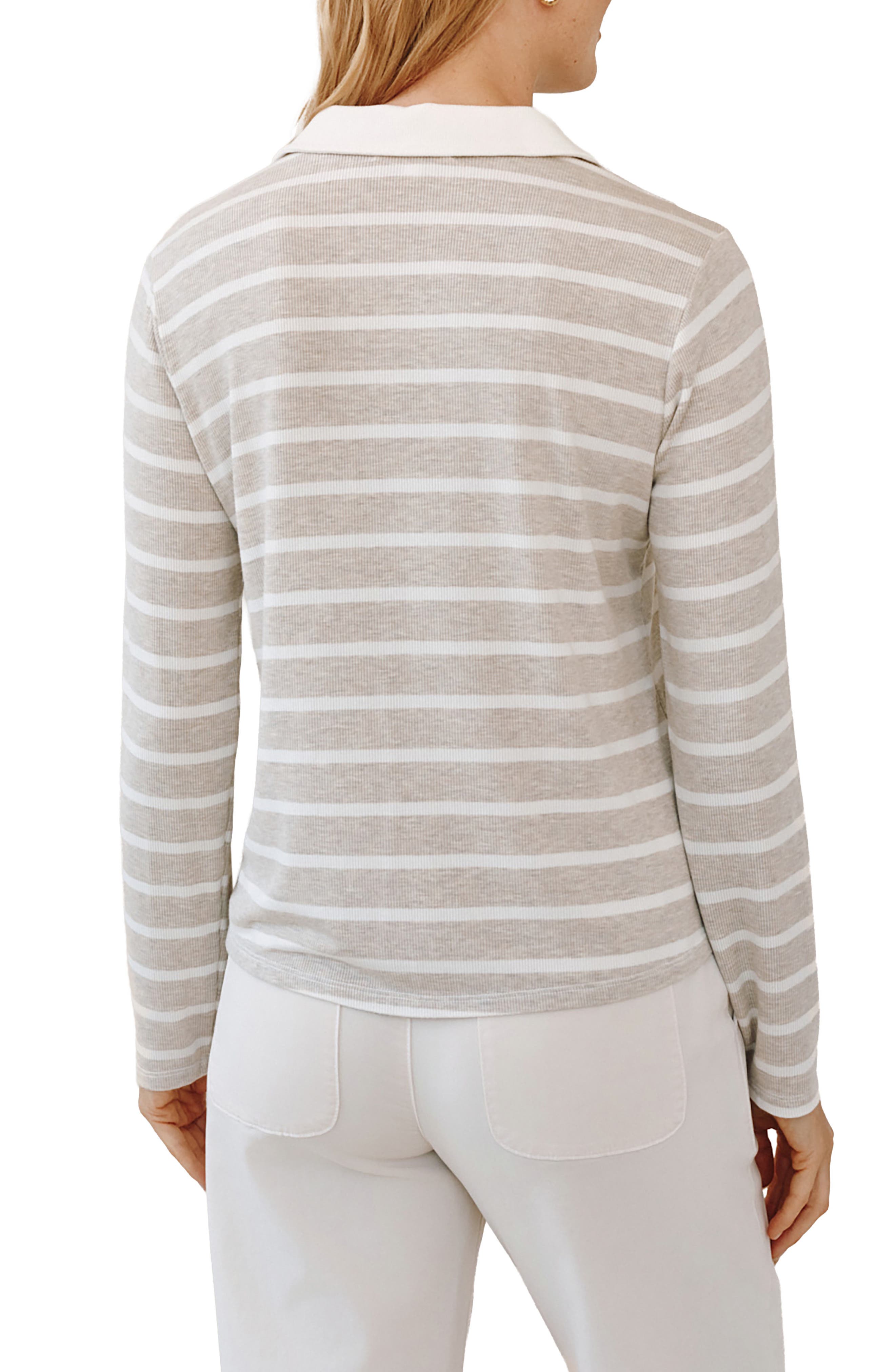 Stripe Contrast Placket Knit Button-Up Shirt - image 2