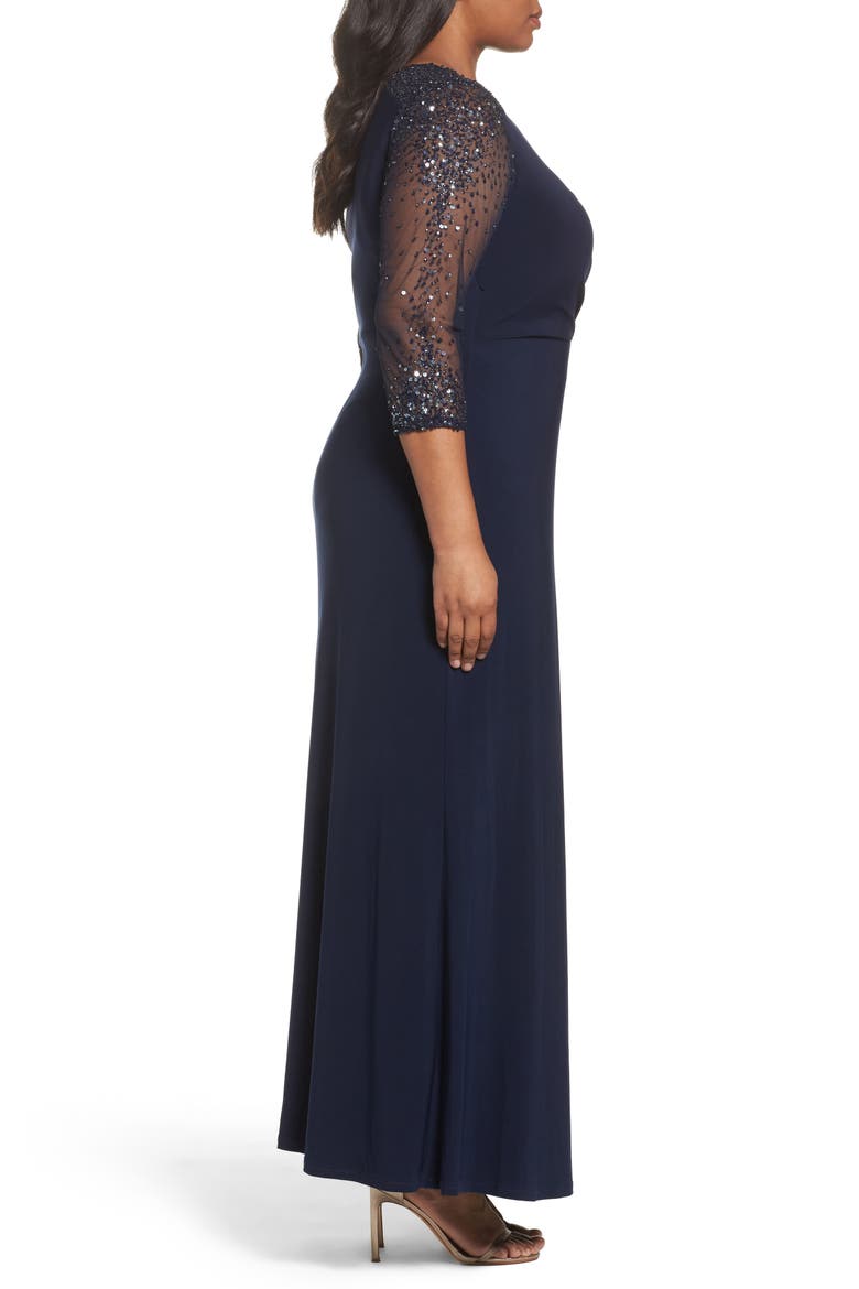 Embellished Jersey Gown, Alternate, color, MIDNIGHT