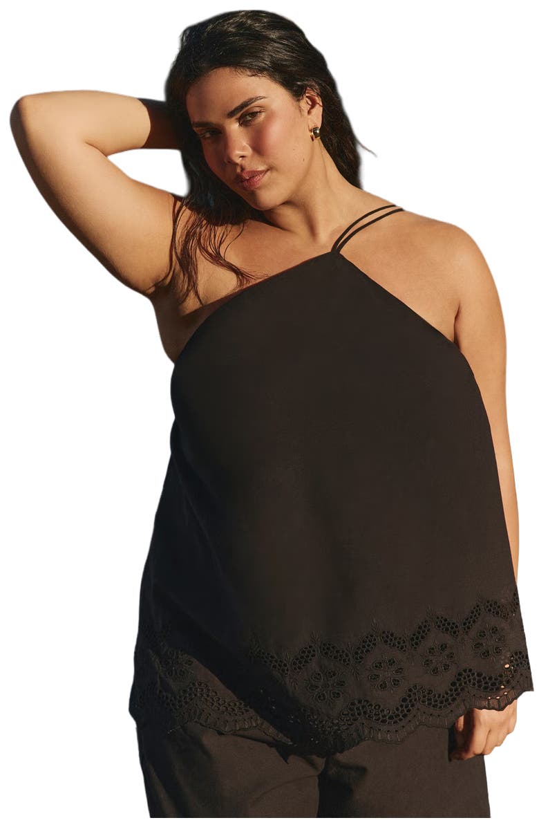 ELOQUII Eyelet Detail Top, Main, color, Black Onyx