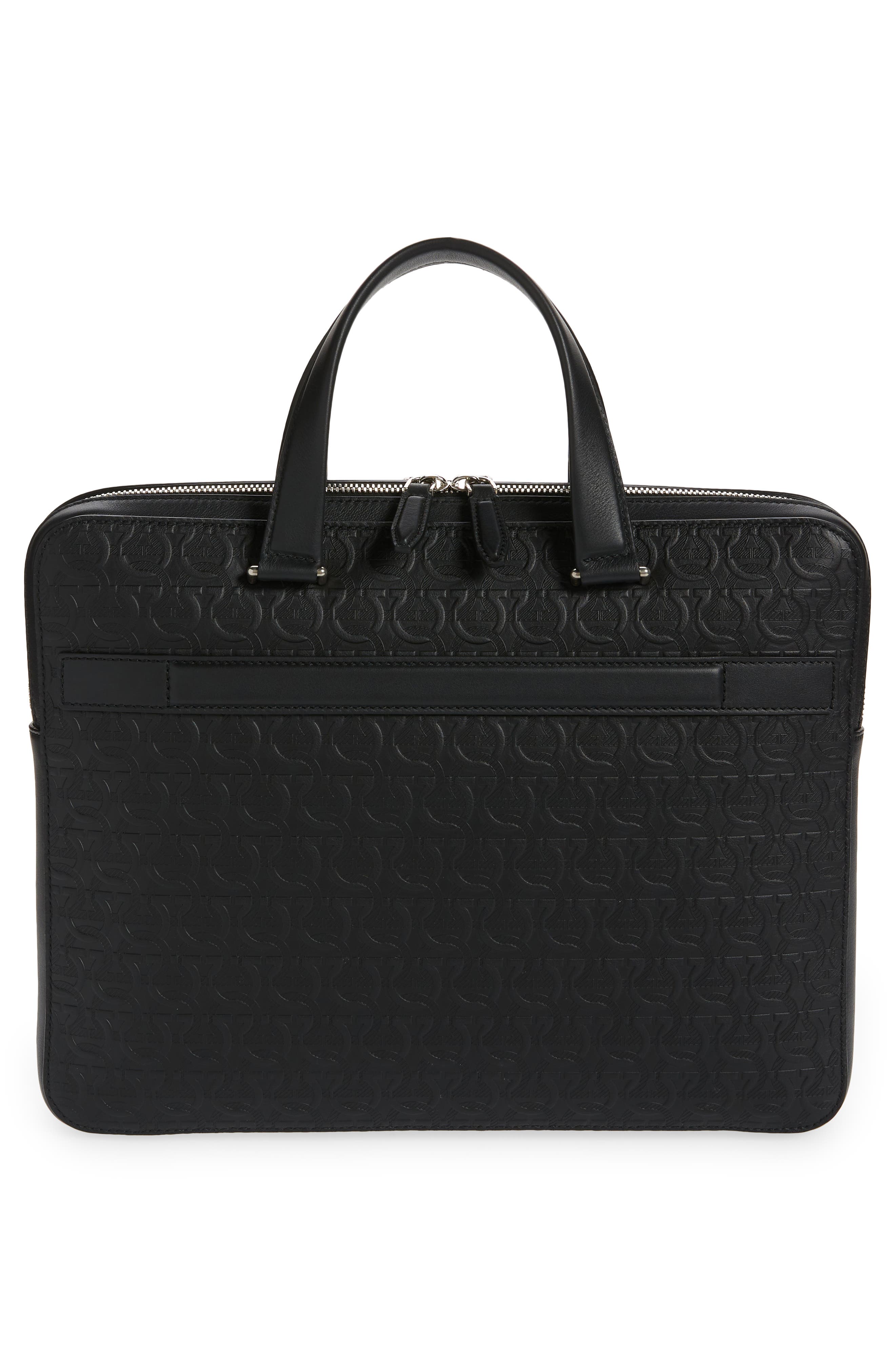 FERRAGAMO Gancini Embossed Leather Briefcase, Alternate, color, 