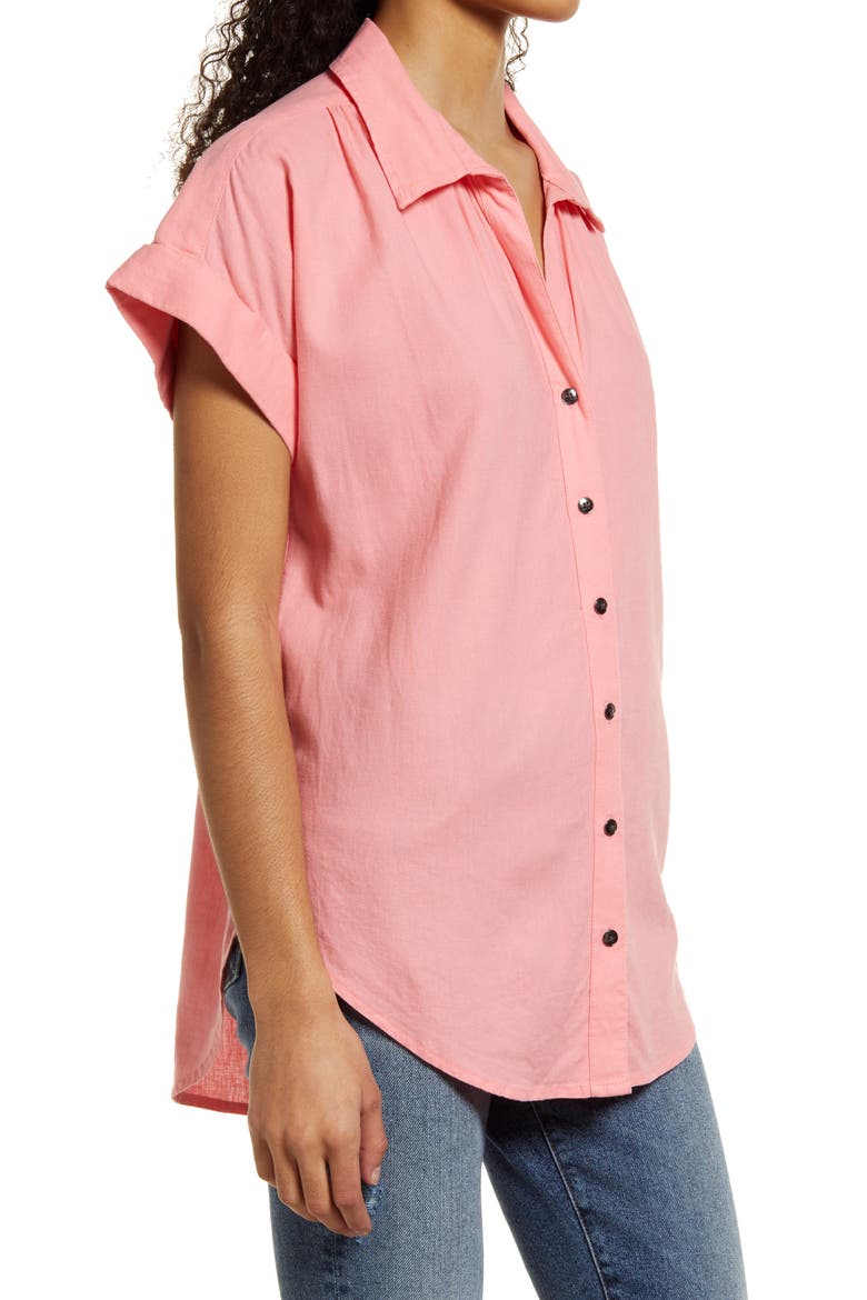 Linen Blend Camp Shirt, Alternate, color, PINK FLAMINGO