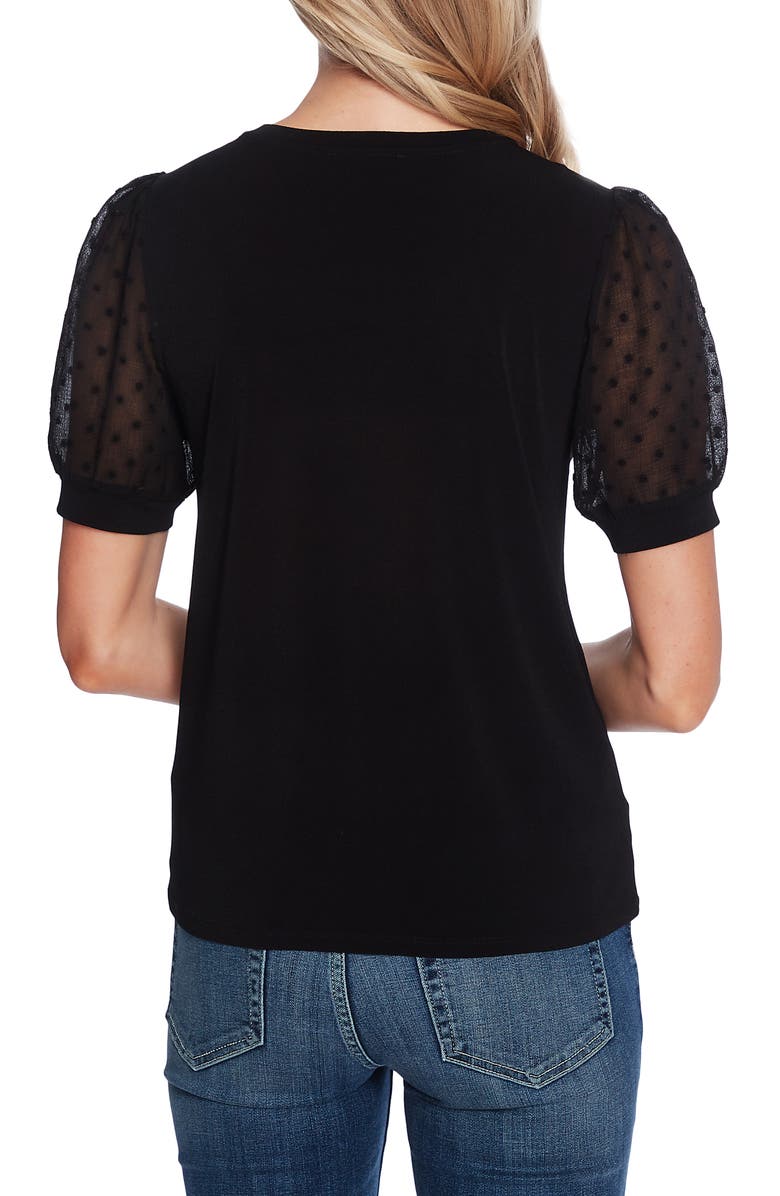 CeCe Puff Sleeve Mixed Media Top, Alternate, color,