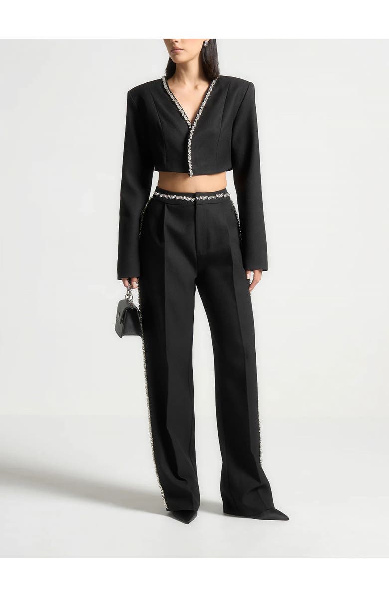 Manière De Voir Embellished Cropped Blazer, Main, color, Black