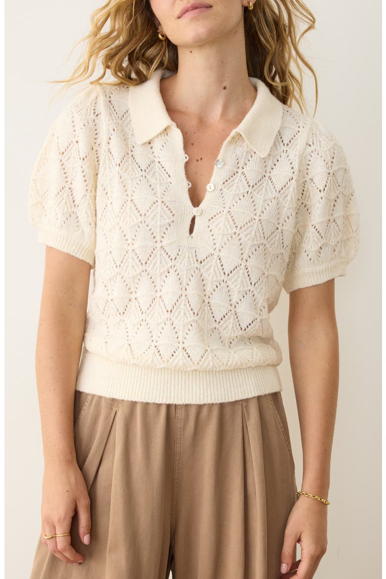 Rebecca Short Sleeve Pointelle Polo Sweater, Main, color, CREAM