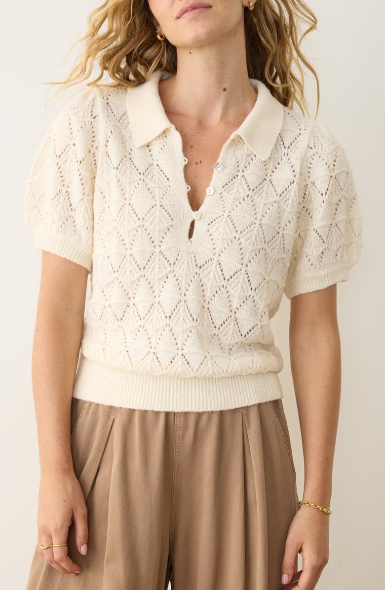 Marine Layer Rebecca Short Sleeve Pointelle Polo Sweater, Main, color, Cream