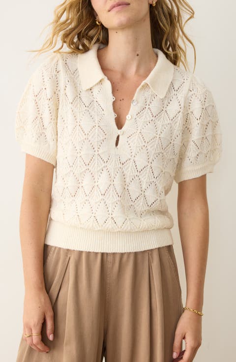 Rebecca Short Sleeve Pointelle Polo Sweater
