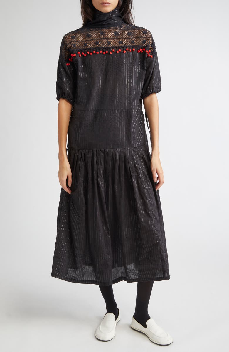 KÚR Lace Inset Drop Waist Shift Dress, Main, color, Black Multi