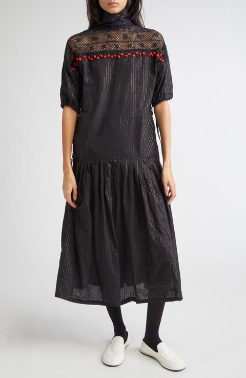 Lace Inset Drop Waist Shift Dress