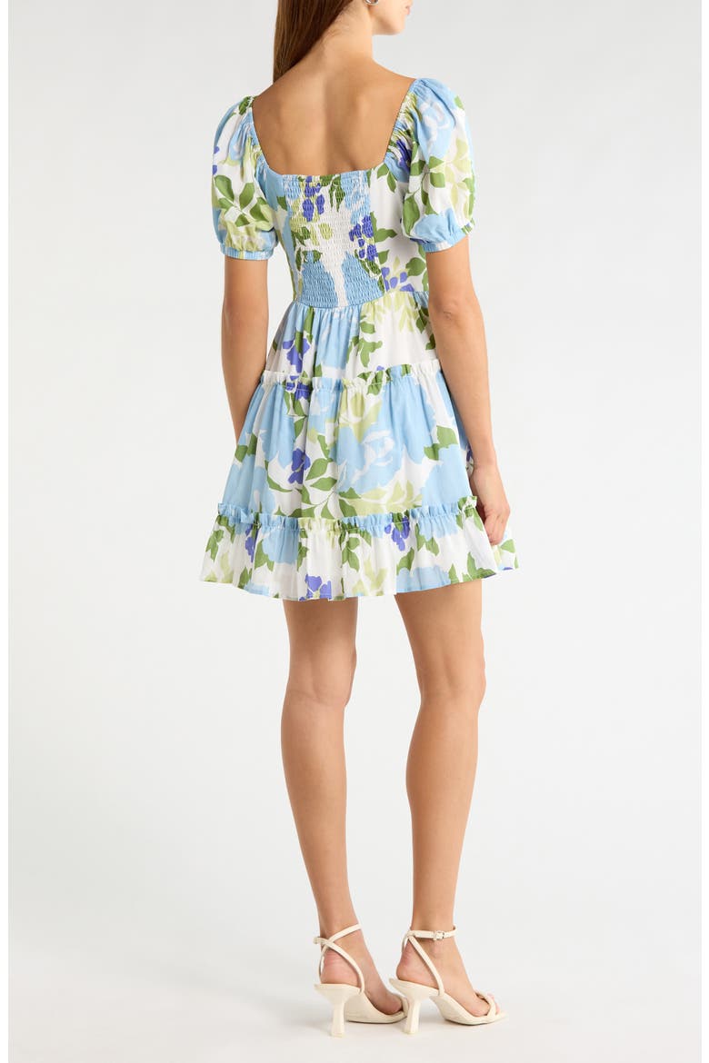 Muna Tiered Floral Khloey Cotton Dress, Alternate, color, BLUE WHITE MULTI