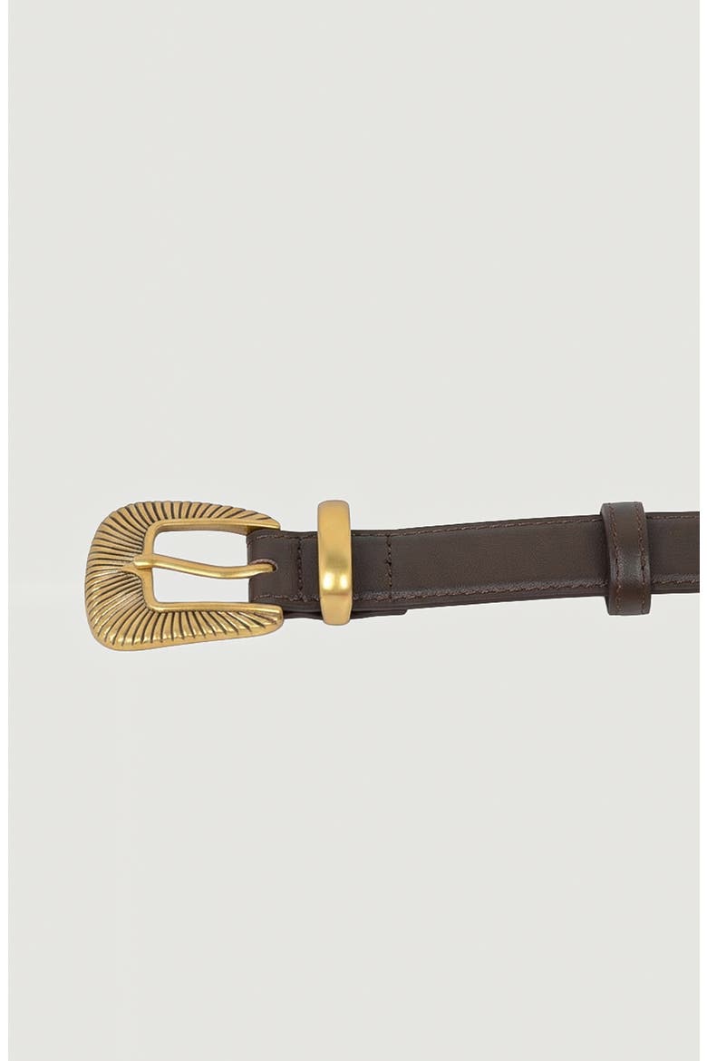Engraved Buckle Leather Belt, Alternate, color, Brown