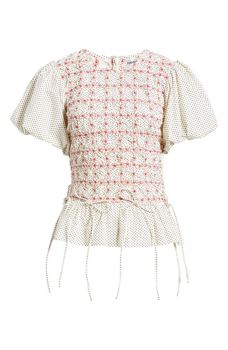 Damson Madder Audrey Polka Dot Smocked Organic Cotton Top, Alternate, color, White