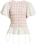 Damson Madder Audrey Polka Dot Smocked Organic Cotton Top