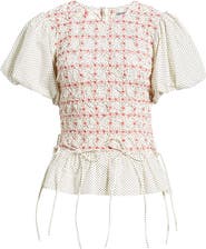 Damson Madder Audrey Polka Dot Smocked Organic Cotton Top