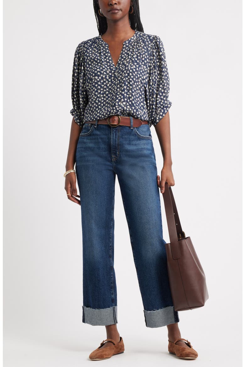 Cuffed High Waist Straight Leg Jeans, Alternate, color, DARK WASH
