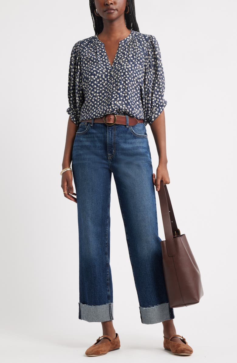 Treasure & Bond Cuffed High Waist Straight Leg Jeans, Alternate, color, Dark Wash