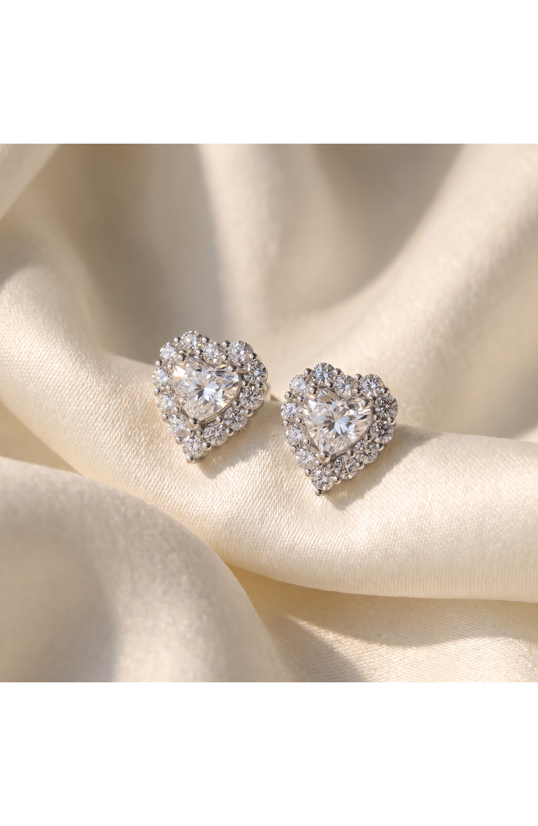Bliss Diamond 1.30Ct Heart Shape Diamond Halo Studs or Gold Lab Grown, Alternate, color, 10K White Gold