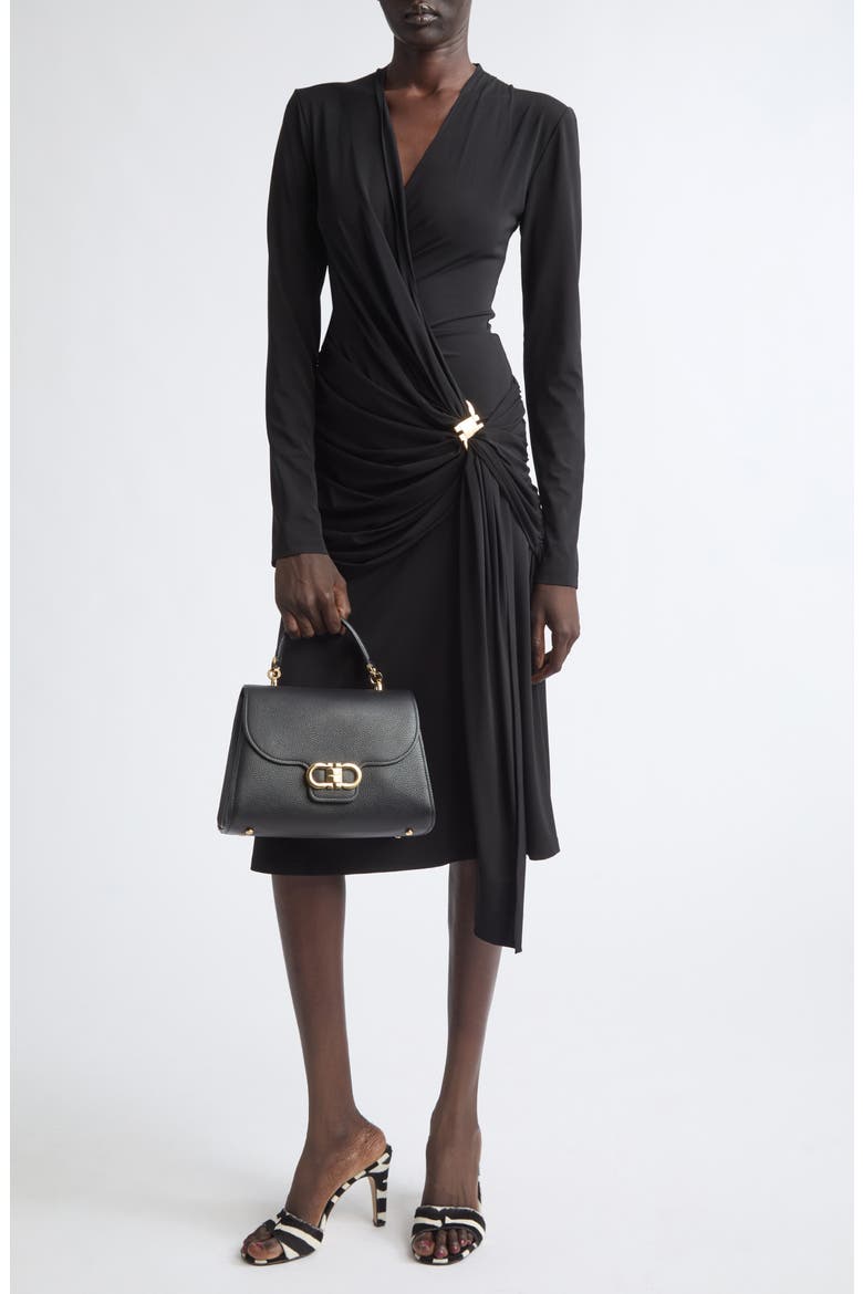 Long Sleeve Wrap Dress, Alternate, color, NERO