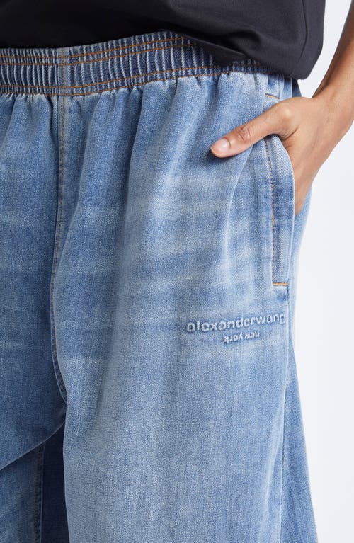 Alexander Wang Elastic Waist Brushed Denim Sweatpants In Blue