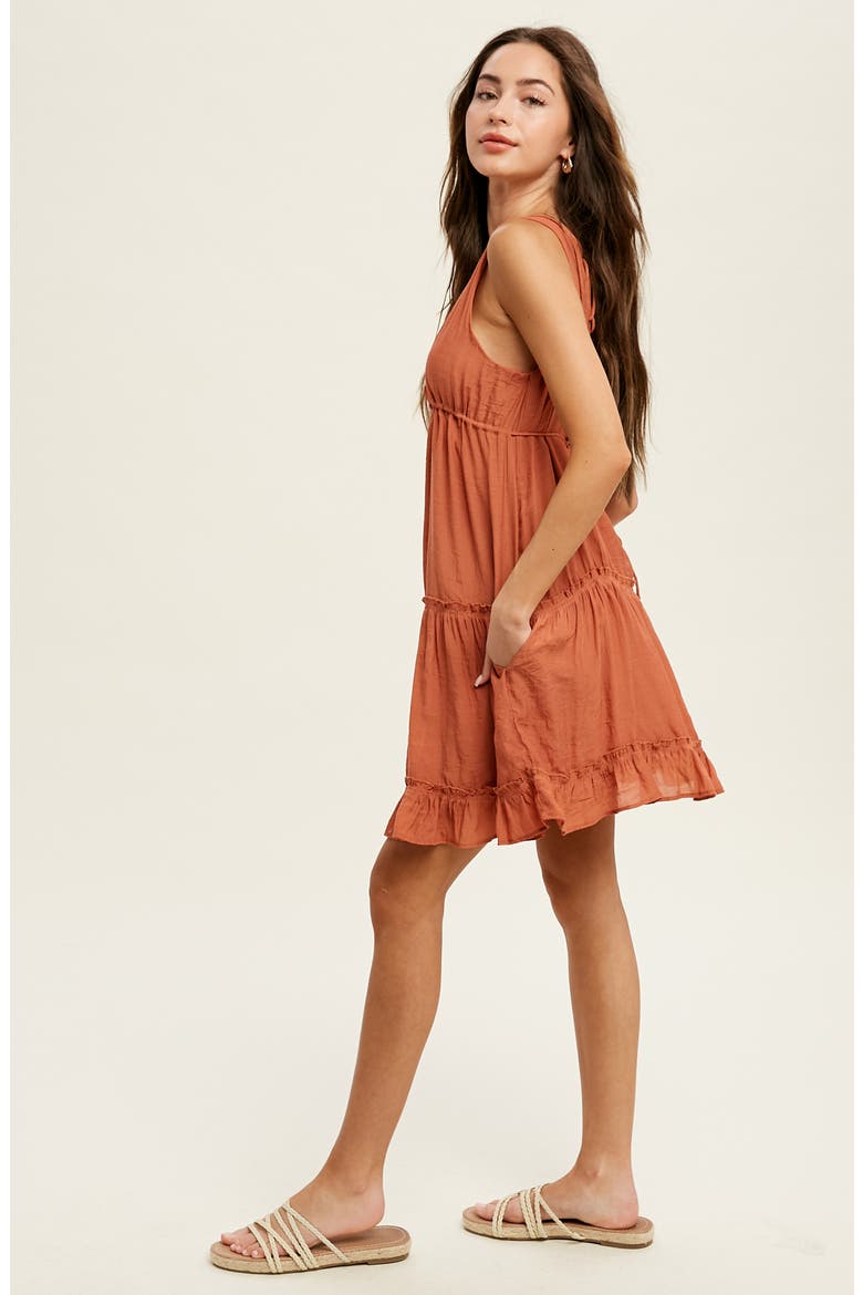 Tiered Babydoll Minidress, Alternate, color, BRICK
