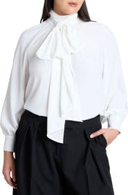 ELOQUII Dramatic Neck-Tie Blouse