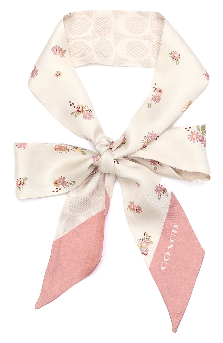 COACH Floral Skinny Silk Scarf, Alternate, color, 