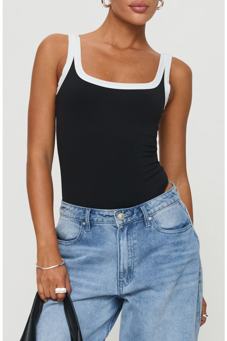Astrea Contrast Trim Bodysuit, Main, color, BLACK / WHITE