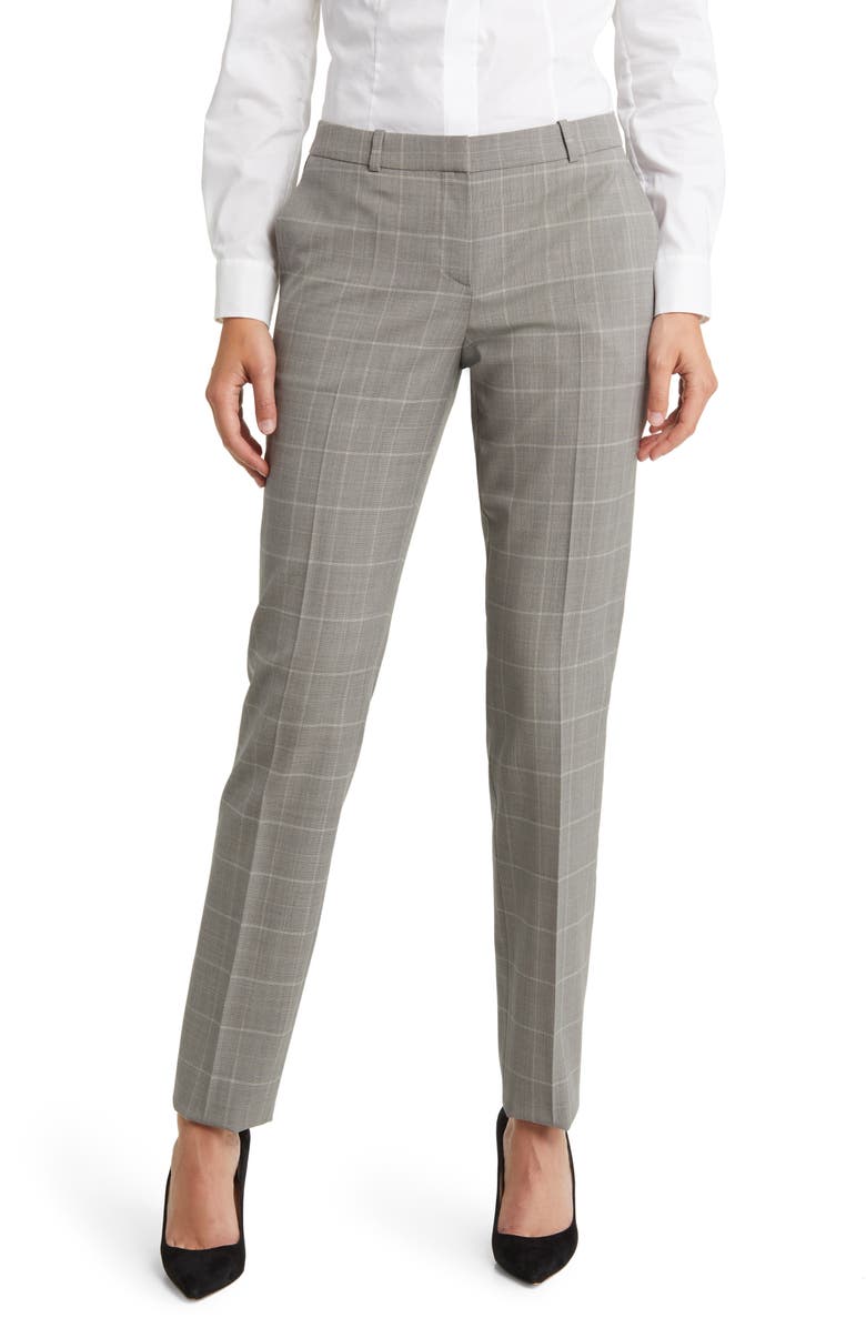 BOSS Tilunana Plaid Wool Pants, Main, color, Grey Miscellaneous