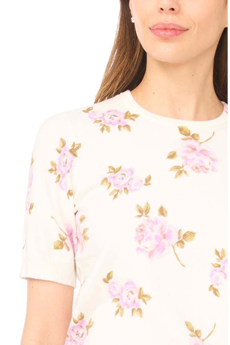 Floral Print Short Sleeve Sweater, Alternate, color, NEW IVORY
