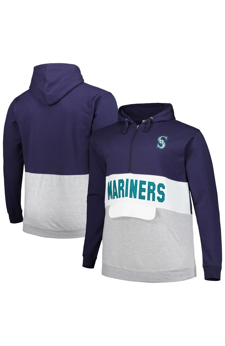 PROFILE Men's Navy/White Seattle Mariners Big & Tall Fleece Half-Zip Hoodie, Main, color, 