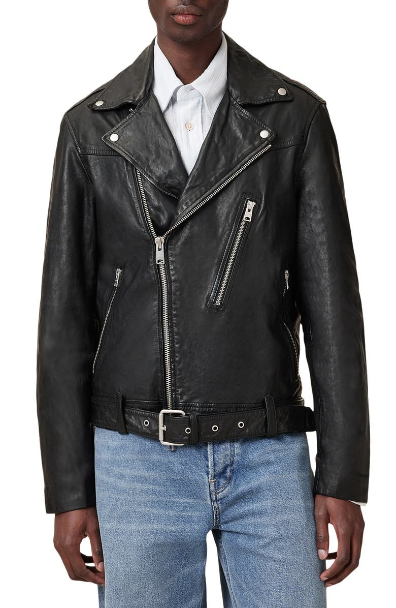 AllSaints Comet Leather Biker Jacket, Main, color, Black