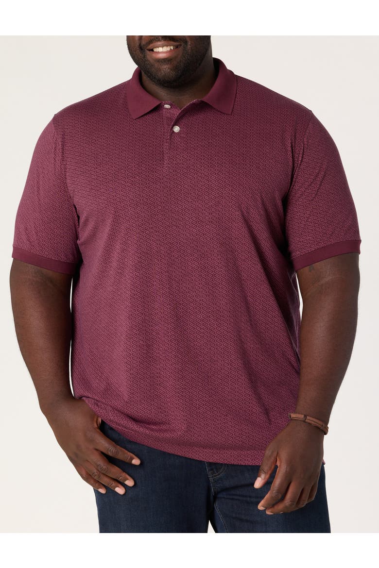 Big & Tall Tonal Geometric Print Polo Shirt, Main, color, WINDSOR WINE