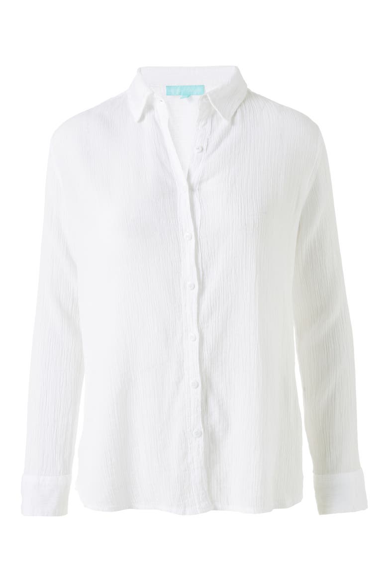 Tina Core Cotton Gauze Button-Up Cover-Up Shirt, Alternate, color, WHITE