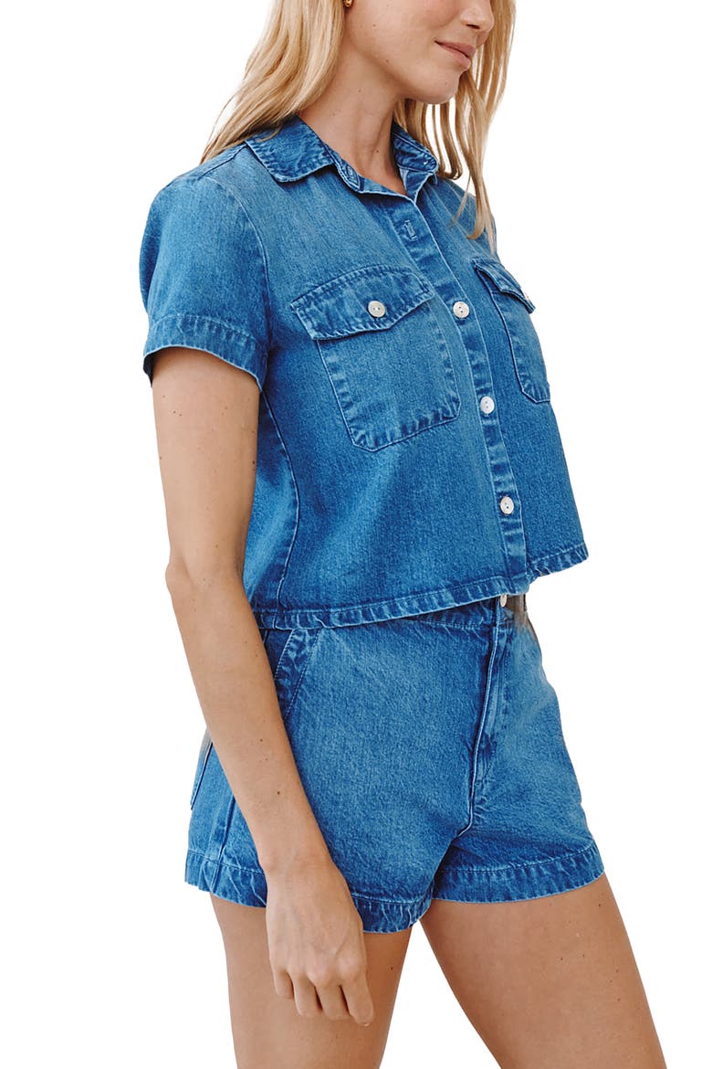 Short Sleeve Short Button-Up Shirt, Alternate, color, SPRING HORIZON WASH
