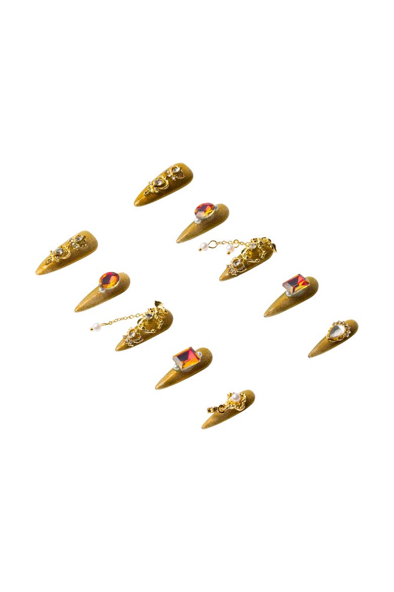 Crown Jewels Luxury Handmade Press On Nails, Alternate, color, gold, stiletto, long nails