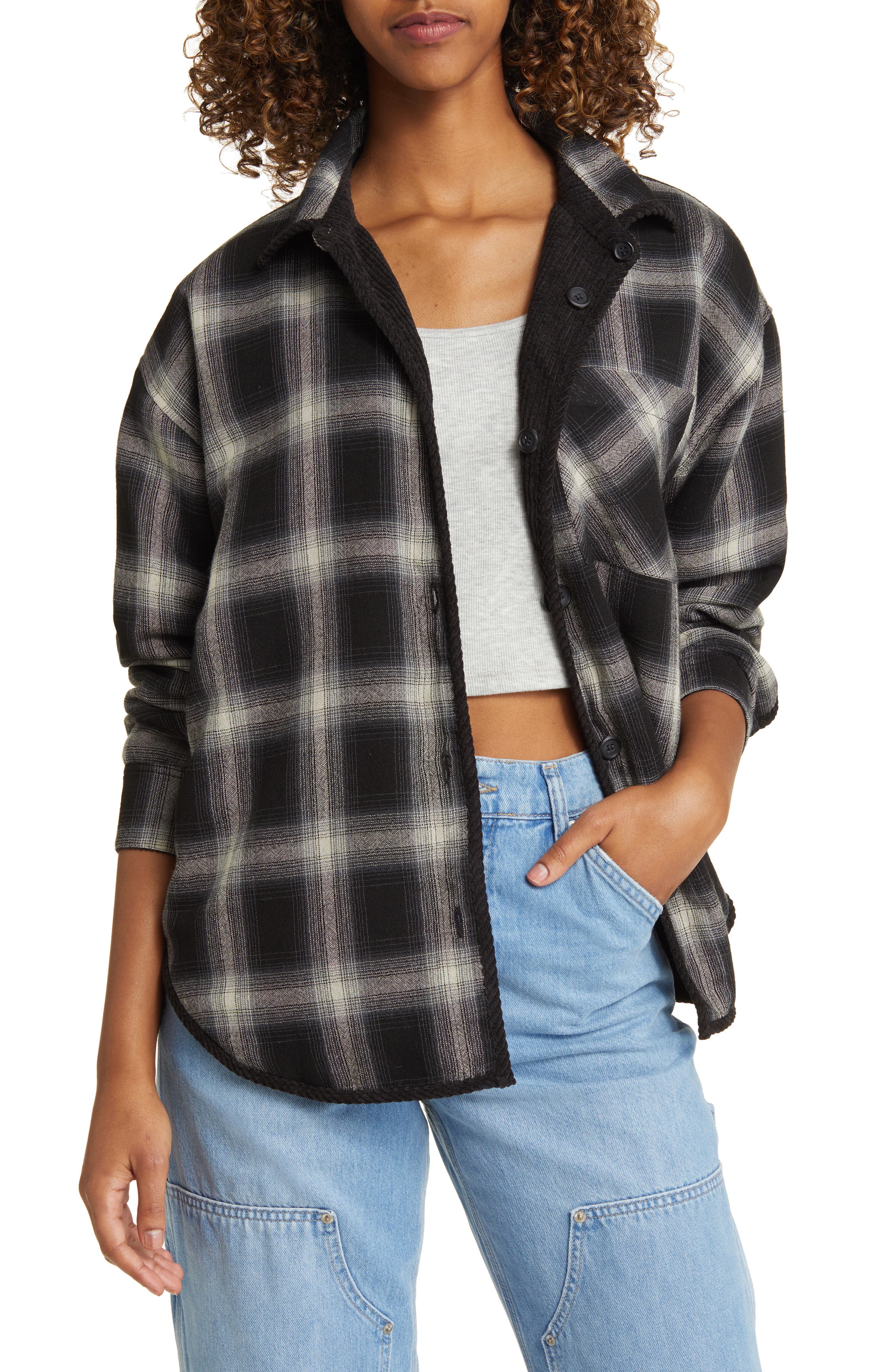 Thread & Supply Plaid Lined Corduroy Shacket (Women) | Nordstromrack