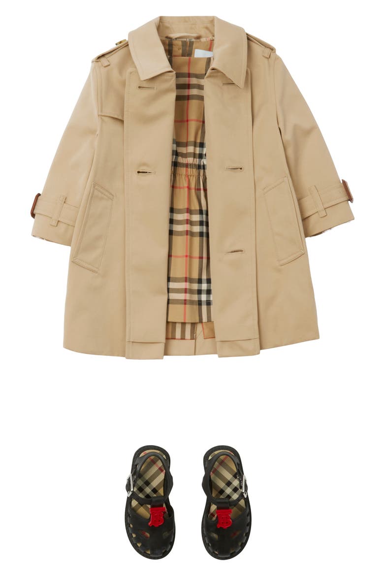 Girls' Gabardine Trench Coat, Alternate, color, HONEY