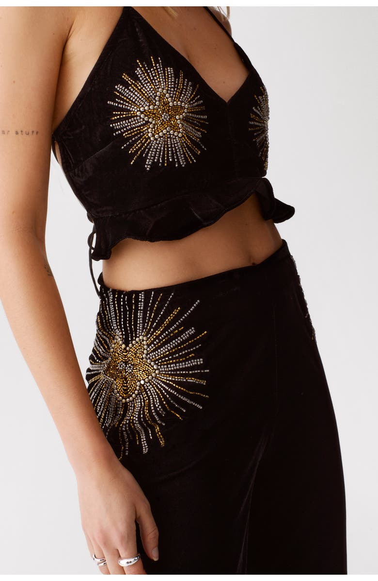 NASTY GAL Star Embellished Velvet Flared Pants, Alternate, color, Black