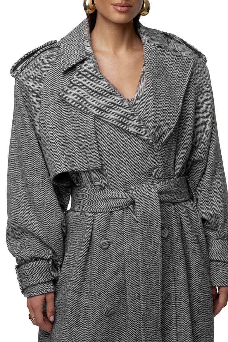 Herringbone Oversized Trench Coat, Alternate, color, Black