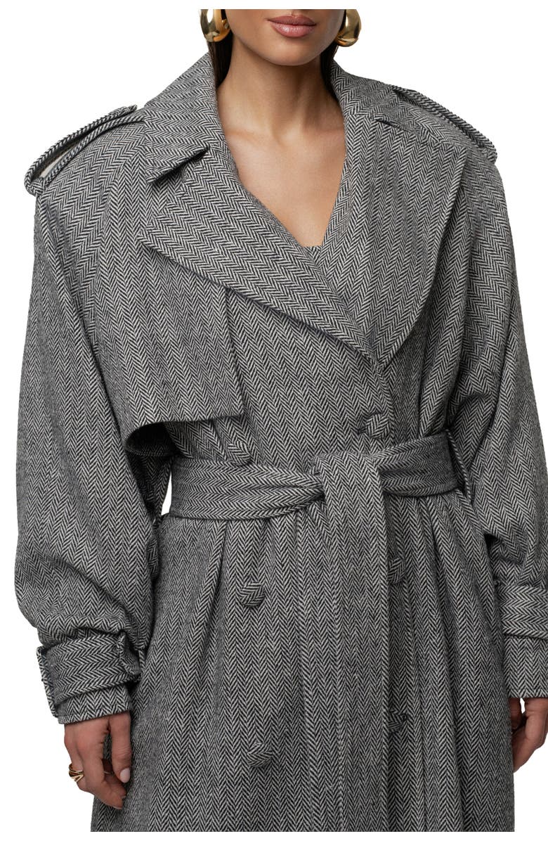 JLUXLABEL Herringbone Oversized Trench Coat, Alternate, color, Black