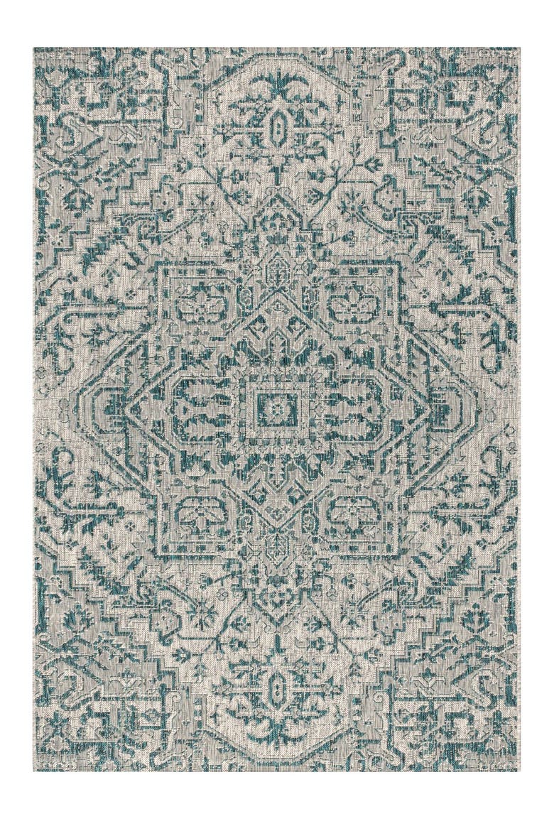 Estrella Bohemian Medallion Textured Weave Indoor/Outdoor Area Rug, Alternate, color, Teal/Gray