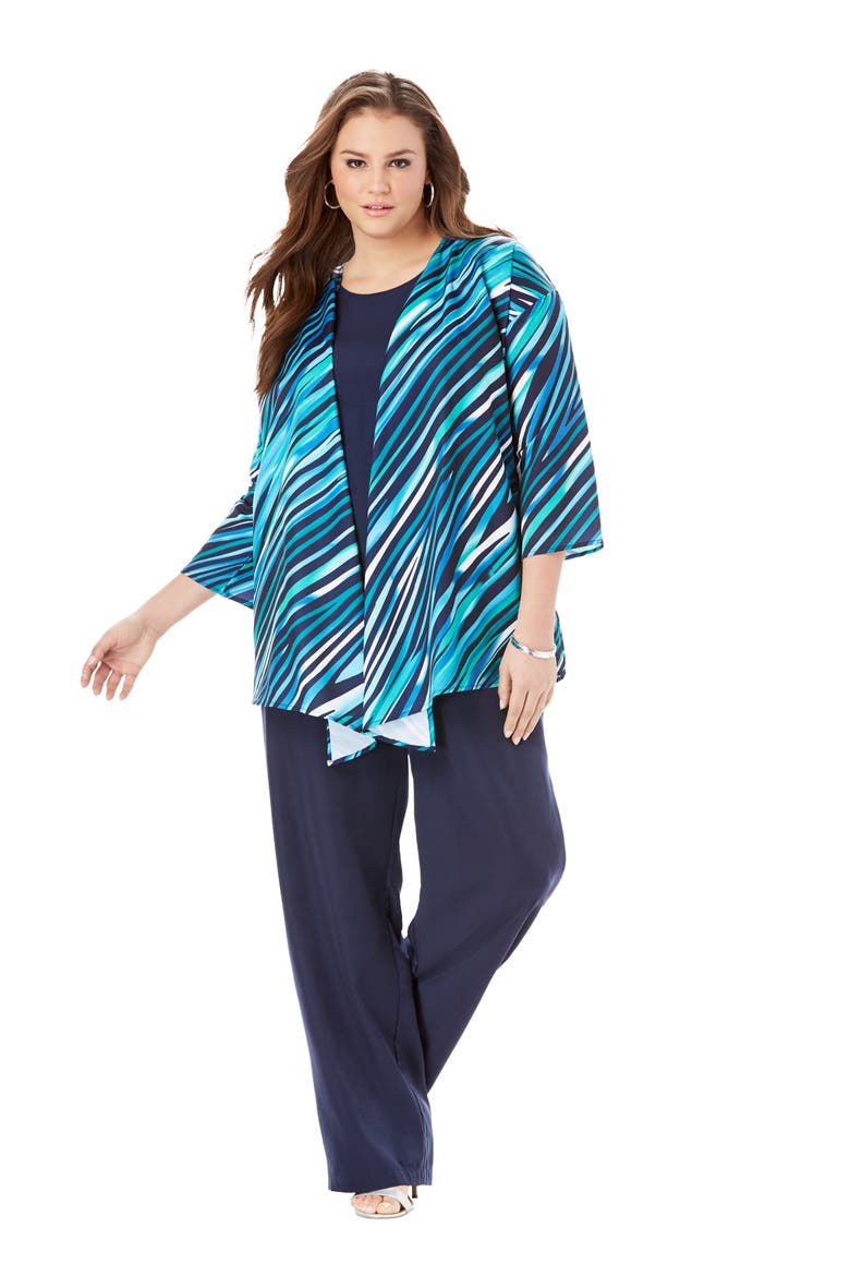 Three Piece Pant Suit, Main, color, COOL ABSTRACT STRIPE