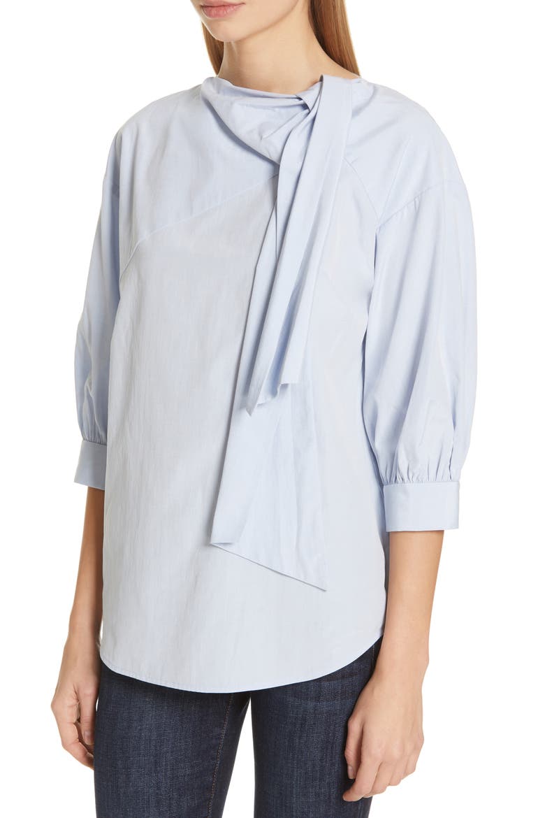 Tie Neck Blouse, Alternate, color, BLUE ICELANDIC
