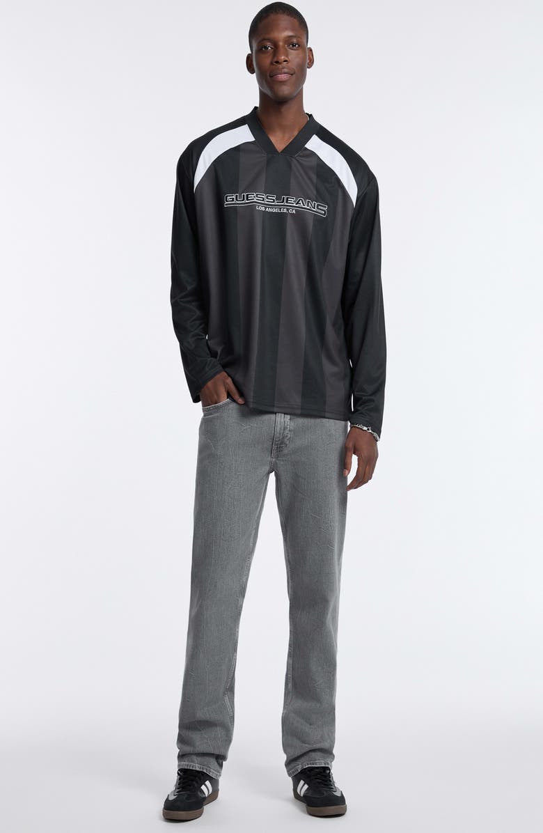 GUESS JEANS V-Neck Soccer Jersey, Alternate, color, Jet Black