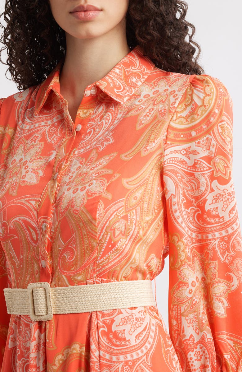 Tahari ASL Paisley Belted Fit & Flare Shirtdress, Alternate, color, Coral Paisley