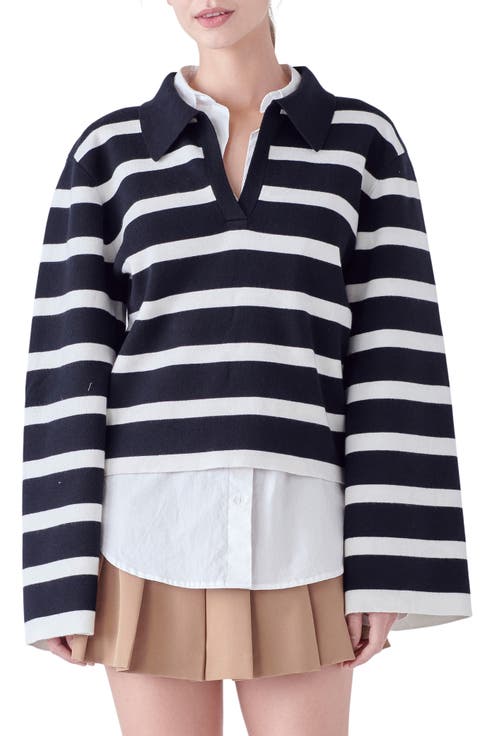 Stripe Crop Polo Sweater